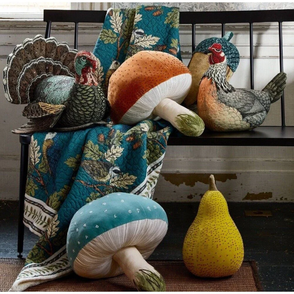 John Derian Target Thanksgiving Beaded Mushroom Plush Pillow Brown 17x14 NEW